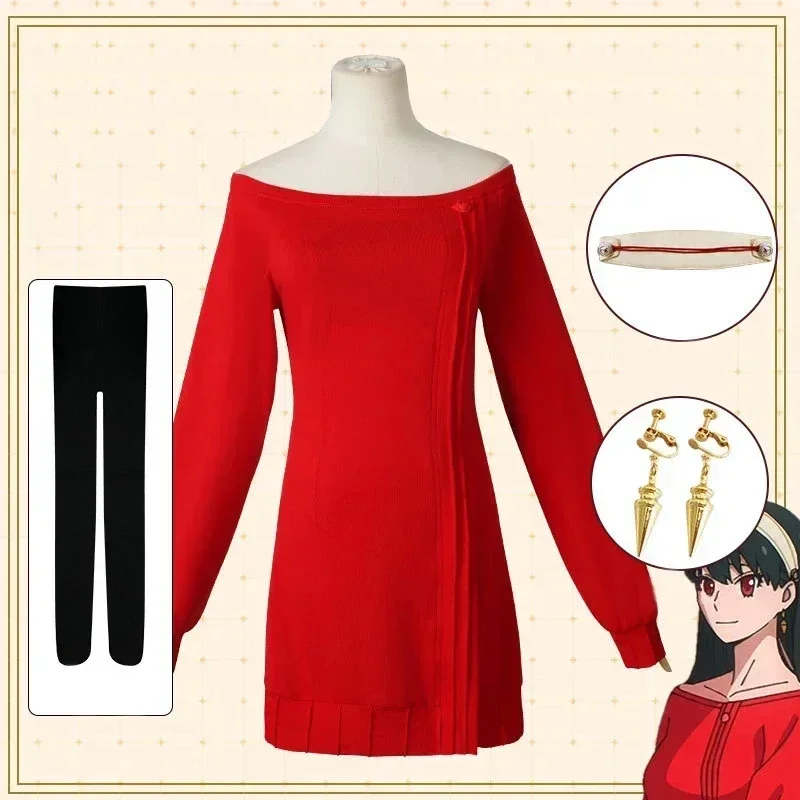 Anime Cosplay Yor Forger - Yor Forger Cosplay Long Red Knitting
