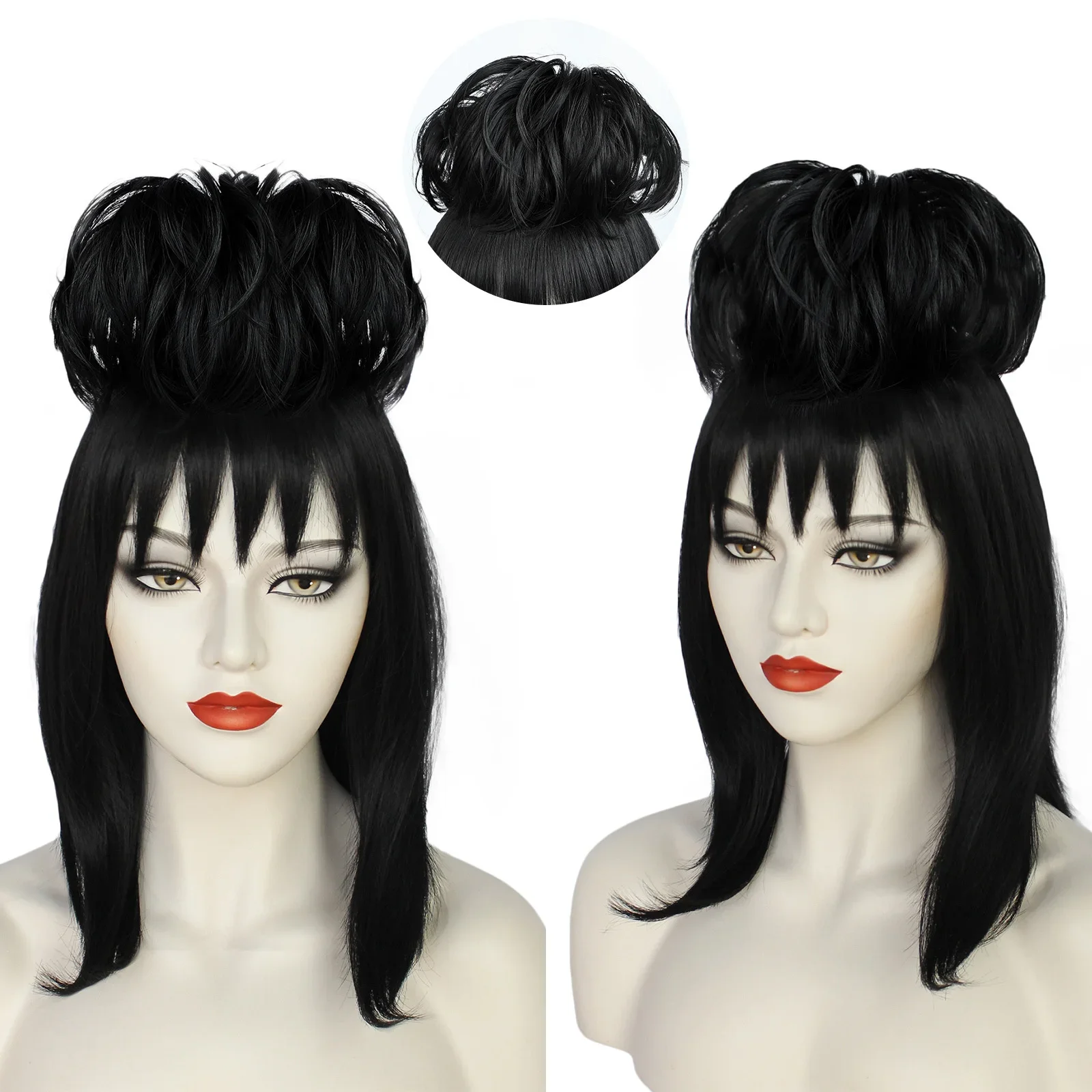 Anime Cosplay Girl With Black Hair - Lydia Deetz Cosplay Wig Bride Gown