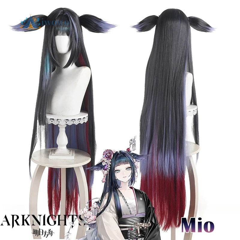 Anime Cosplay Girl With Black Hair - Arknights Mio Cosplay Wig Black Purple