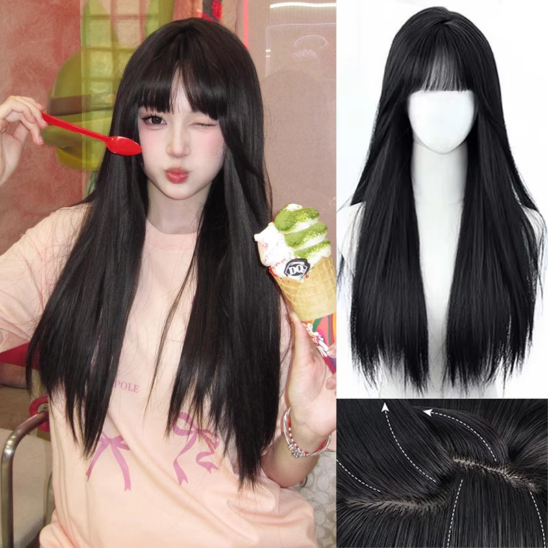 Synthetic Korean Black Long St - огляд і ціна Anime Cosplay Girl With Black Hair