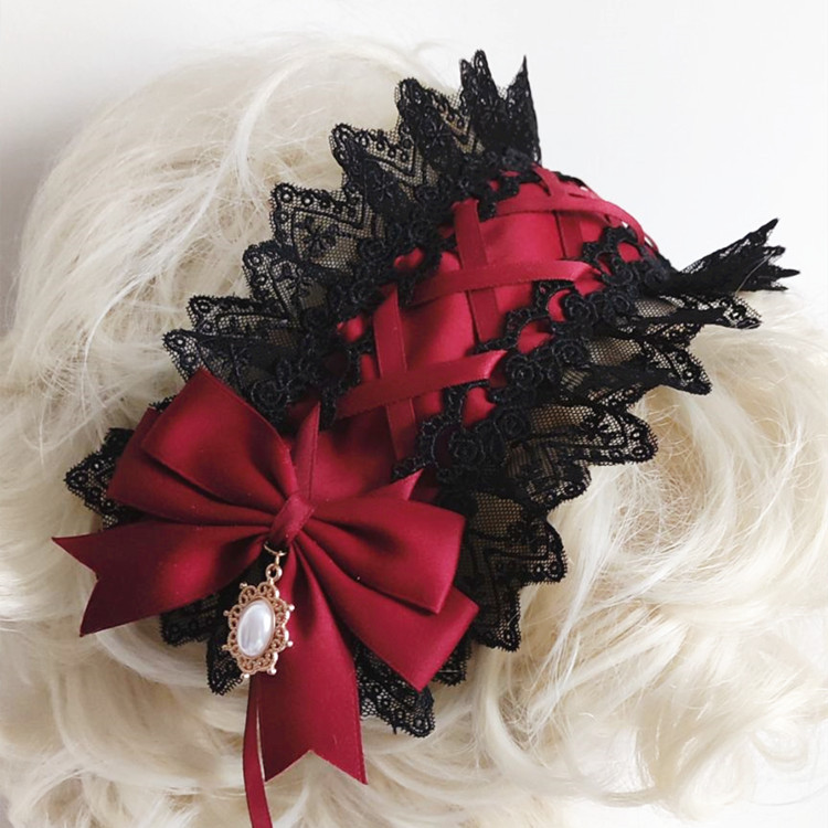 Red Dark Gothic Lolita Lace Ha - огляд і ціна Anime Cosplay Girl With Black Hair